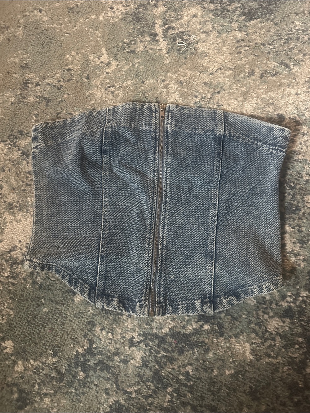 Denim Zip-Front Corset Crop Top - Blue